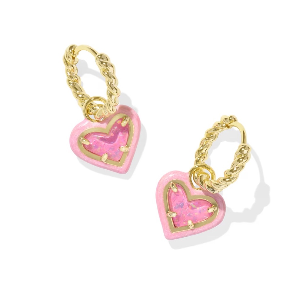 Kendra Scott Ari Heart Gold Enamel Frame Huggie Earrings in Pink Iridescent